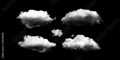 Set of isolated clouds over black. Design elements photo