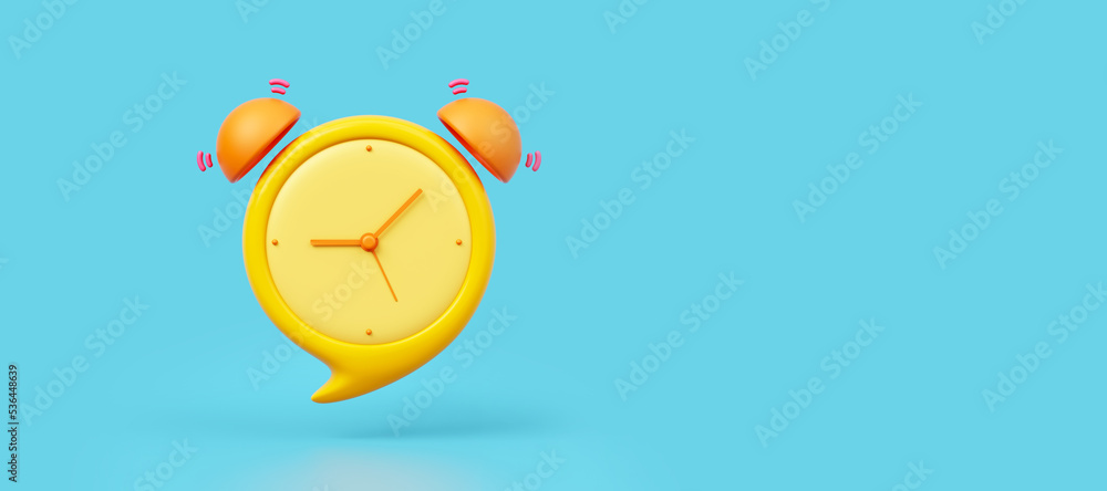 creative alarm clock with yellow or orange. chat box sound time past present future routine time morning noon evening awake messages. working lifestyle and activity. clipping path. 3D Illustration. - obrazy, fototapety, plakaty 