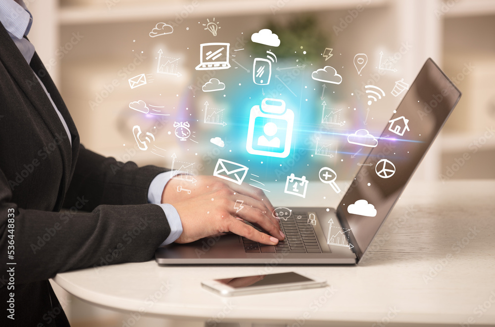 Businessman working on laptop with new business concept Businessman working on laptop with new business concept