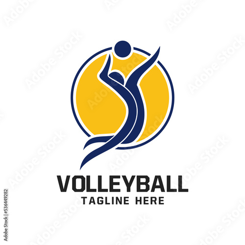 Volleyball Logo Design With People Jump Hit the Ball Icon