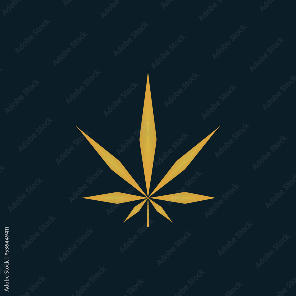 Gold cannabis leaf logo vector. Marijuana legalize. Abstract linear symbol. Medicine cannabis sign. Hash, ganja cbd rasta indica sativa logo. For design, logo, illustration, animation, etc. Gold cannabis leaf logo vector. Marijuana legalize. Abstract linear symbol. Medicine cannabis sign. Hash, ganja cbd rasta indica sativa logo. For design, logo, illustration, animation, etc.