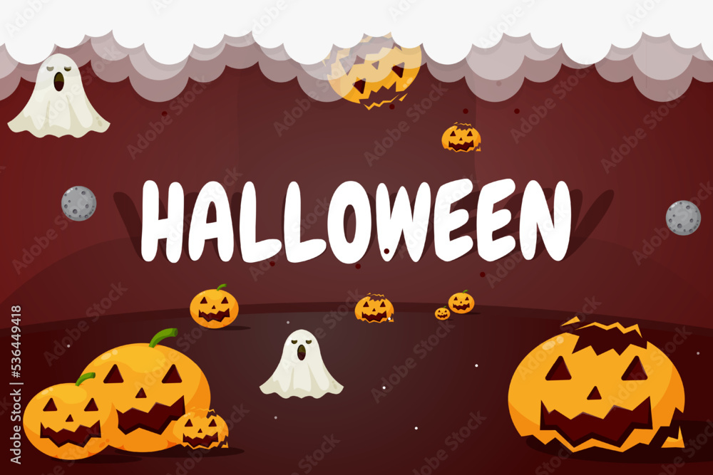 Halloween Background Illustration with Halloween Decoration pumpkin and ghost