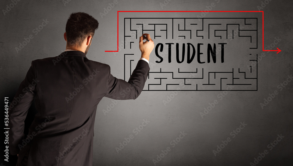 businessman drawing maze concept businessman drawing maze concept