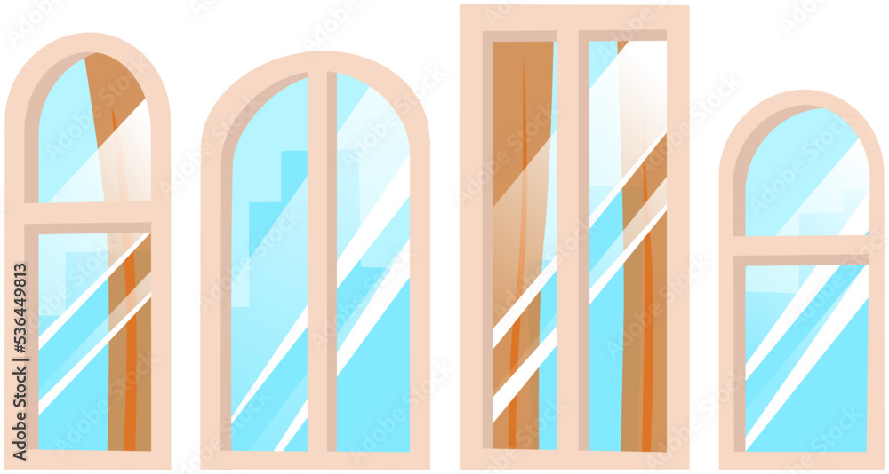 White window frame set isolated on white background. Modern narrow window with transparent glass in thin frame. Interior of room Apartment design element, architectural part of building exterior White window frame set isolated on white background. Modern narrow window with transparent glass in thin frame. Interior of room Apartment design element, architectural part of building exterior