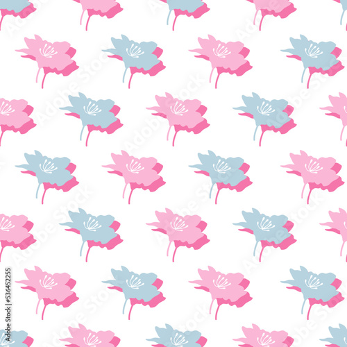 Spring Cute Fresh Pink and Blue Floral Petals Vector Graphic Seamless Pattern