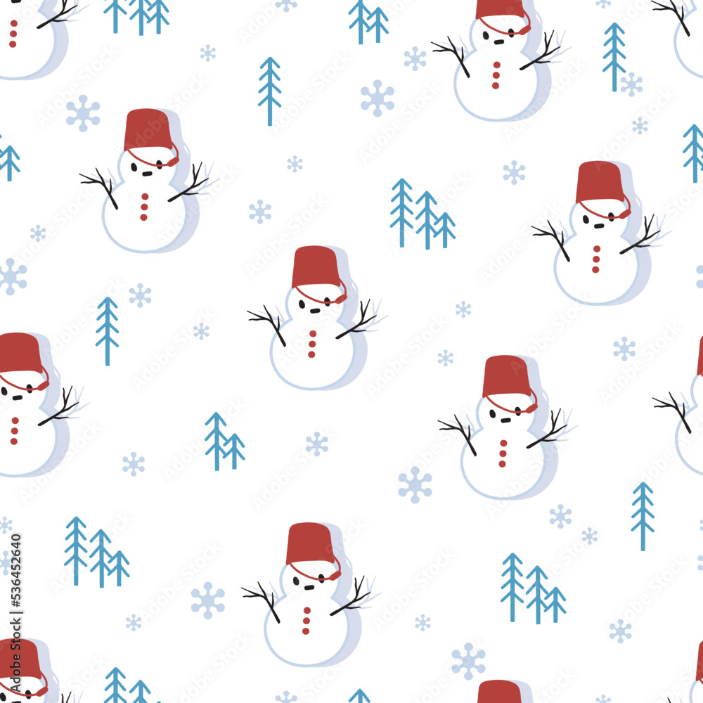 Cute White Winter Snowmen Cartoon Vector Seamless Pattern