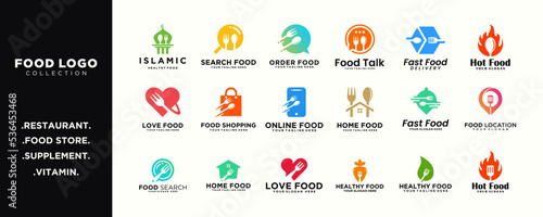 food logo design collection, online food, restaurant, fast food, drinks, food shopping