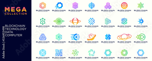 a collection of Blockchain Logo Templates designs. Technology, Vector Design Data. Cryptocurrency