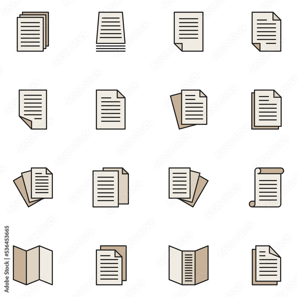 Paper Filled Line Icon Set Vector Paper Filled Line Icon Set Vector