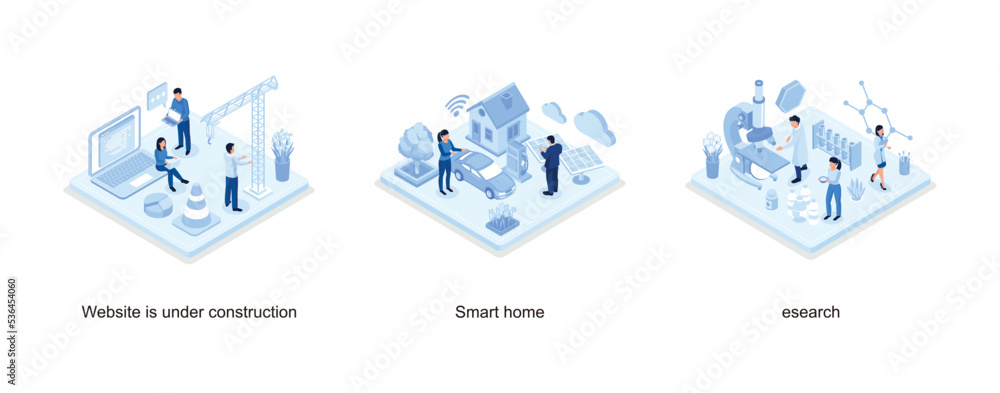Website under construction concept with characters, Smart house with ...