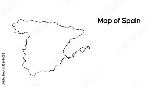 Continuous line drawing of Spain map. white background map for Education  Travel through cities in Spain  infographic  Science  Web Presentation in doodle style. vector illustration