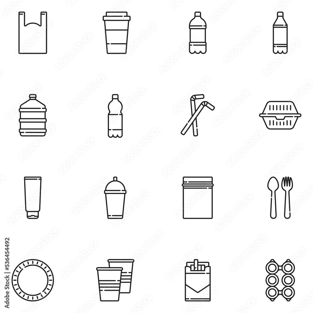 Plastic Line Icon Set Vector Plastic Line Icon Set Vector