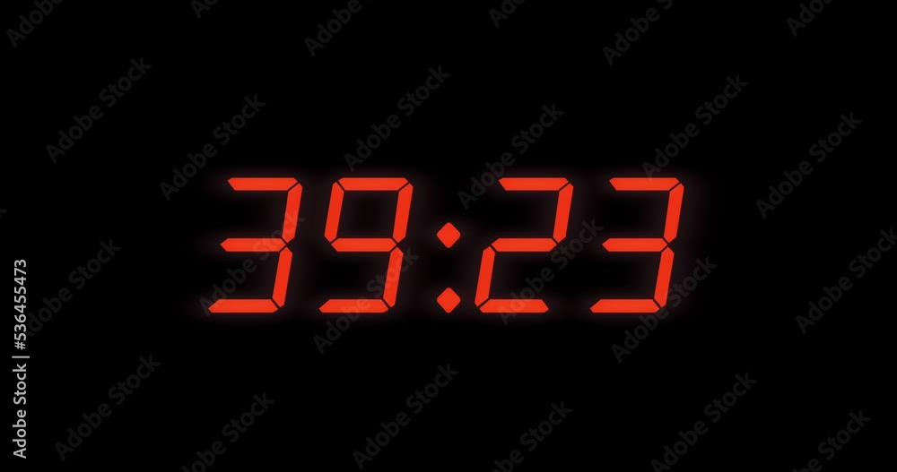 Simple 45 seconds digital alarm clock countdown timer. Red digits on black screen. Simple 45 seconds digital alarm clock countdown timer. Red digits on black screen.