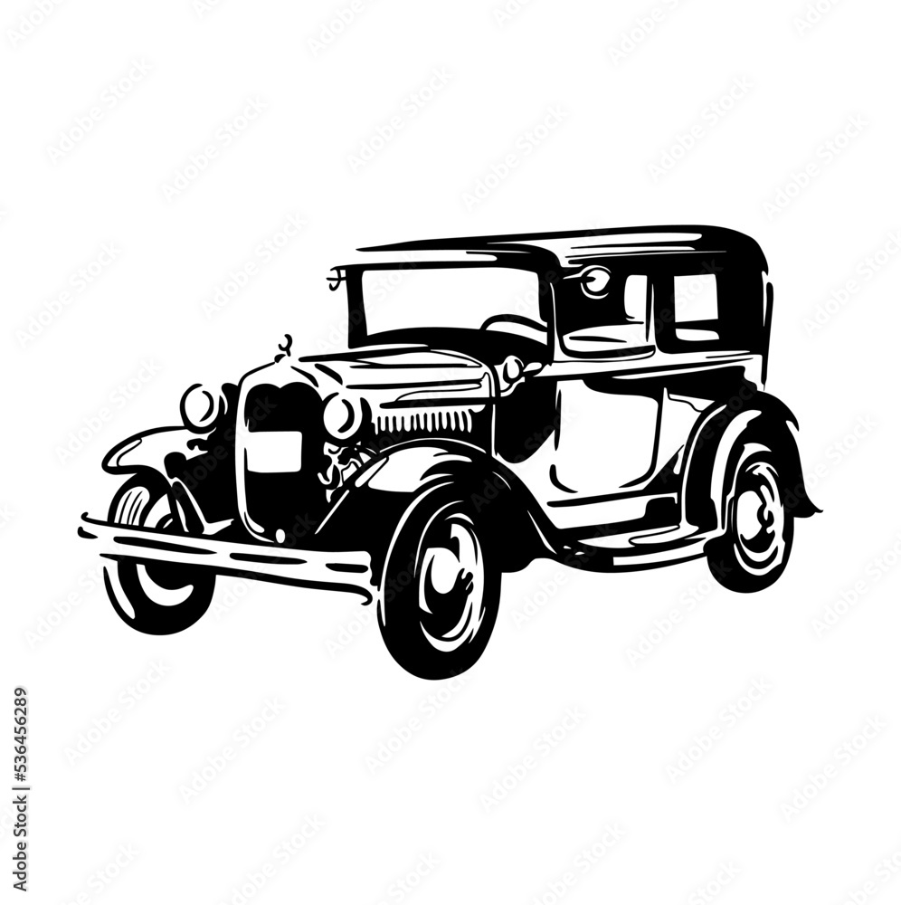 vintage car isolated on white of ink drawing for poster Stock Vector ...