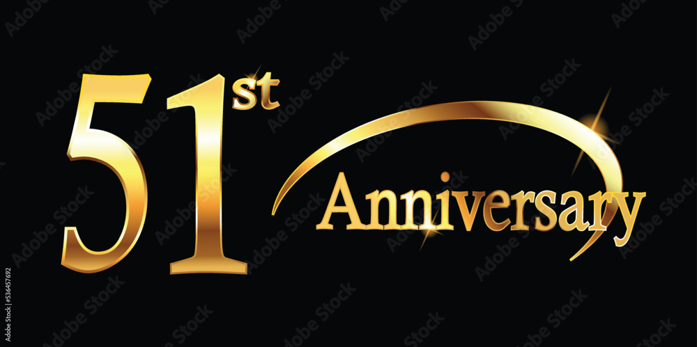 51st Anniversary celebration. Gold Luxury Banner of 51st Anniversary celebration. fifty-first celebration card. Vector anniversary