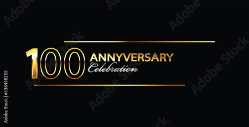 100 Year Anniversary celebration Vector Design. 100th Anniversary celebration. Gold Luxury Banner of 100th Anniversary celebration. hundredth celebration card. Vector anniversary