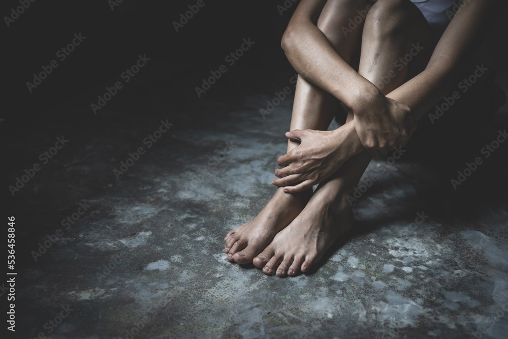 victim woman in emotional stress, rape and sexual abuse, Human trafficking, Stop abusing violence. victim woman in emotional stress, rape and sexual abuse, Human trafficking, Stop abusing violence.