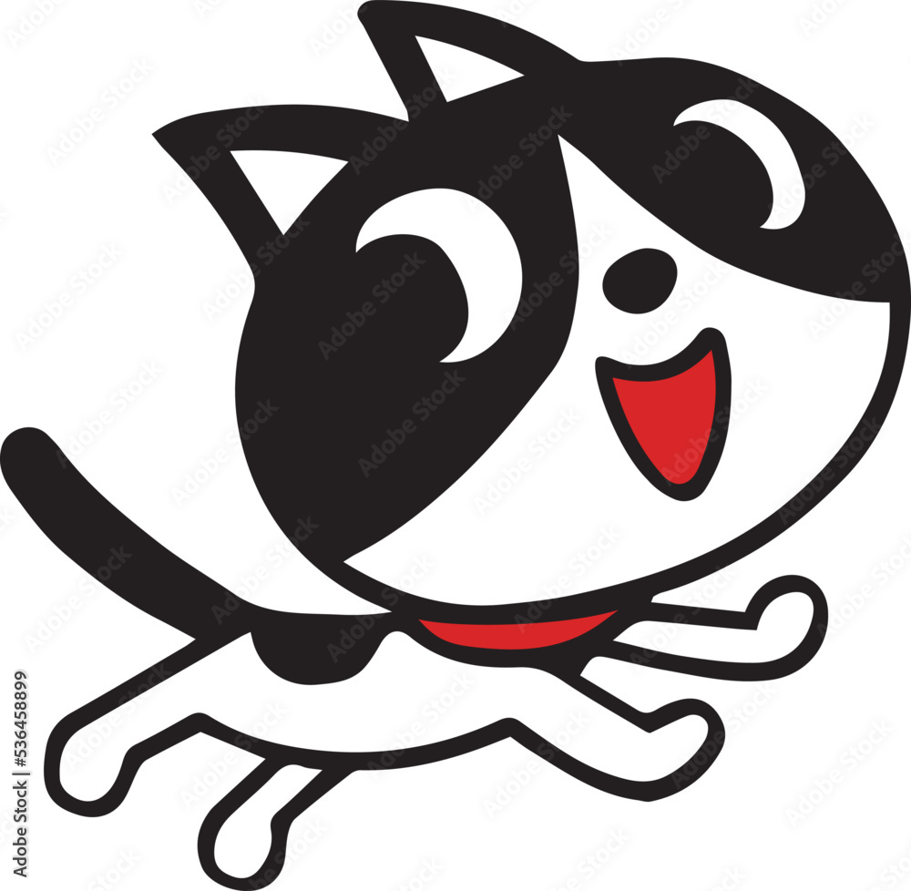 Obraz premium 手描きのハチワレ猫 走るポーズ