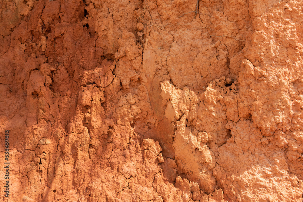 Close up of the dry and cracked clay background texture