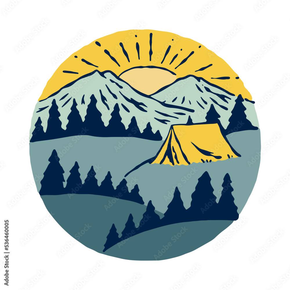 Camping and sunrise graphic illustration vector art t-shirt design
