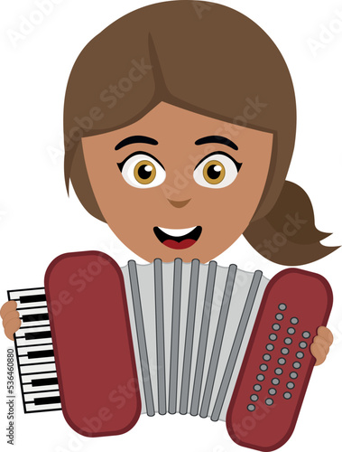 Vector illustration of the face of a cartoon woman playing accordion musical instrument