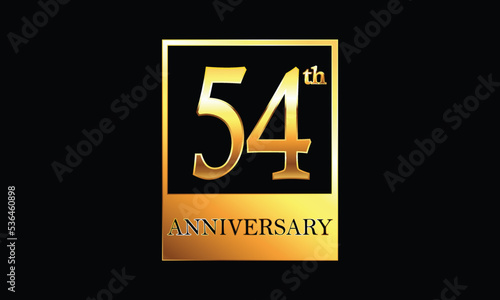 54 year anniversary celebration in golden rectangle. 54th Anniversary celebration. Gold Luxury Banner of 54th Anniversary celebration. fifty-fourth celebration card. Vector anniversary