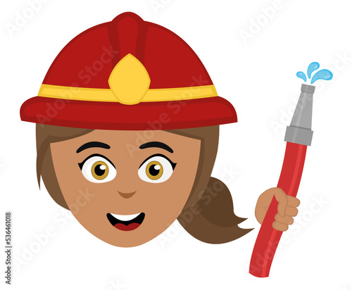 Vector illustration of the face of a woman firefighter with a helmet and hose in her hand