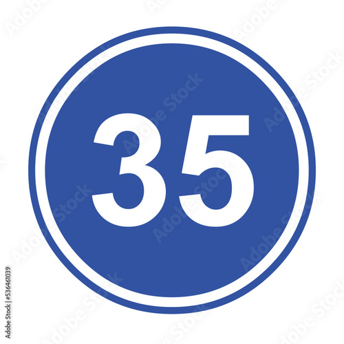 Vector illustration of minimum speed traffic sign, 35km/h (thirty five kilometers per hour) photo
