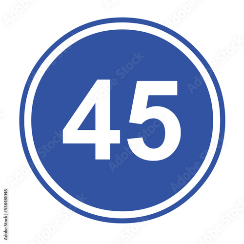 Vector illustration of minimum speed traffic sign, 45km/h (forty five kilometers per hour) 
