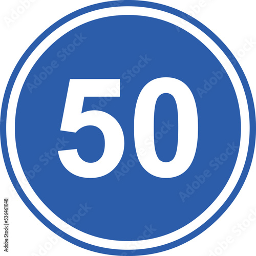 Vector illustration of minimum speed traffic sign, 50 km/h (fifty kilometers per hour)	