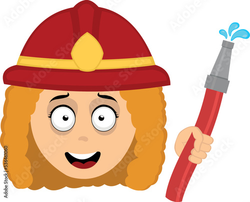 Vector illustration of the face of a woman firefighter with a helmet and hose in her hand