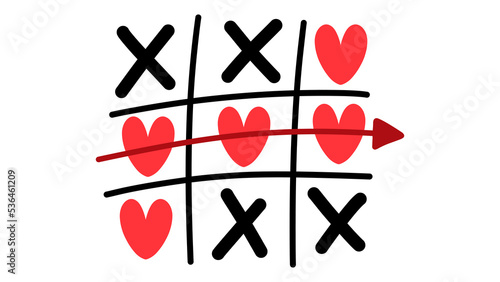 Heart xo tic-tac-toe game handwritten  with love handwritten isolated on white background. Vector Illustration EPS 10