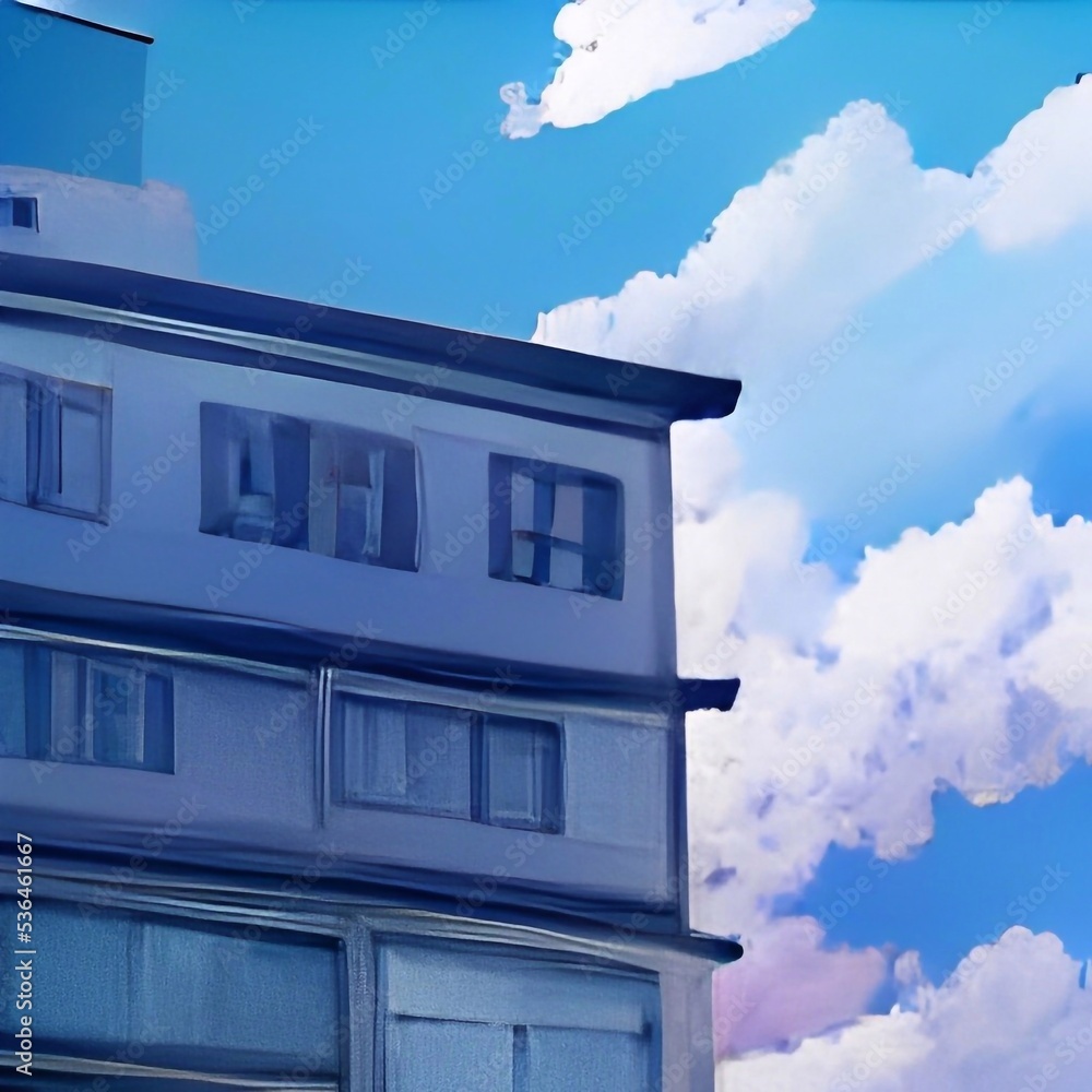 building in the sky  2D anime Background 