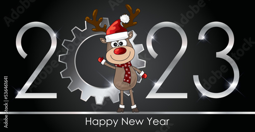 weihnachten 2023 mit zahnrad und lustigem Rentier 