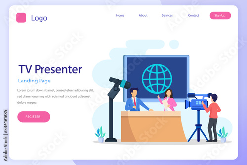 TV presenter landing page website flat vector template