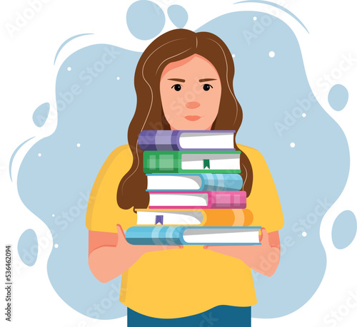 Woman with a pile of books