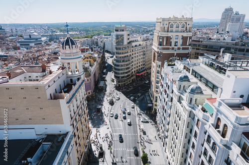Aerial view of Madrid, Spain. Downtown cityscape with Gran Via street. photo