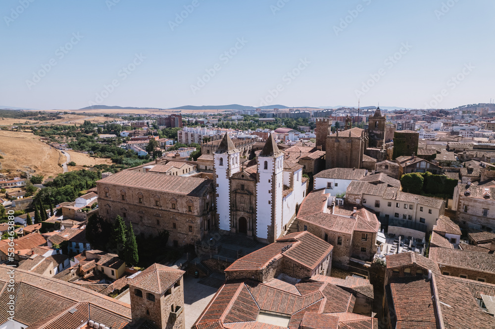 Aerial view of Cáceres city, Spain.