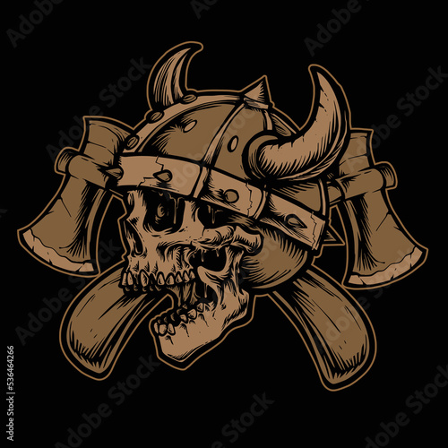viking skull warrior with axe vector illustration