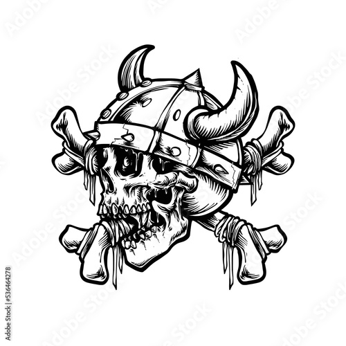 viking skull warrior drawing illustration