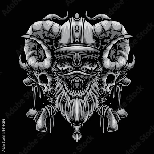 viking skull design for clothing merchandise vector