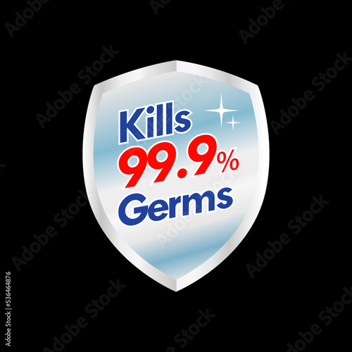 Germs and Viruses Kills 99.9%, bacteria, and microbe icon isolated. Antibacterial and antiviral defence, protection infection. Vector Illustration	
