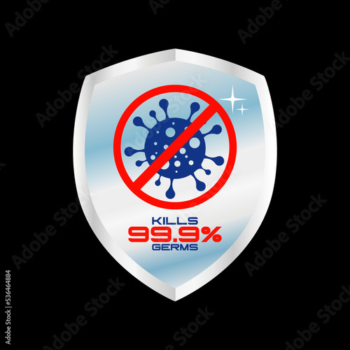 Germs and Viruses Kills 99.9%, bacteria, and microbe icon isolated. Antibacterial and antiviral defence, protection infection. Vector Illustration	
