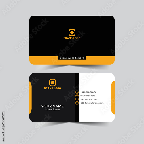 Modern creative and clean orange business card design template. Luxury elegant business card design background with trendy simple abstract geometric stylish wave lines.