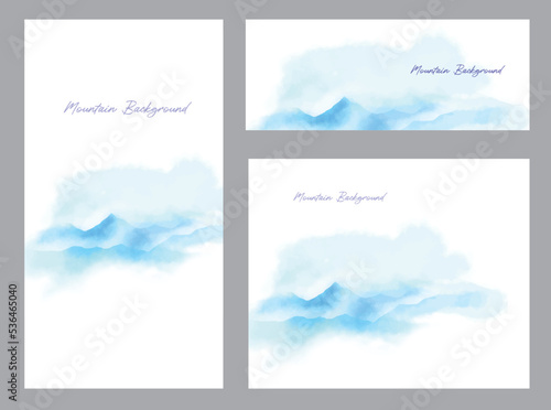 set watercolour landscape mountain and pine background for art print and design