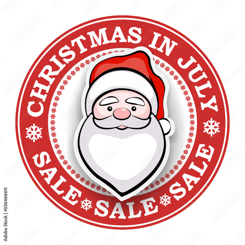 Print with Santa Claus face silhouette in red cap, snowflakes, design component Print with Santa Claus face silhouette in red cap, snowflakes, design component