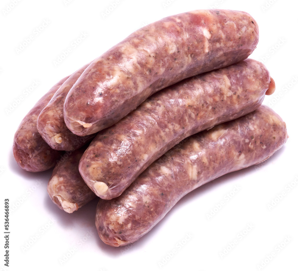 Raw beef or pork grill sausage isolated on white background Raw beef or pork grill sausage isolated on white background