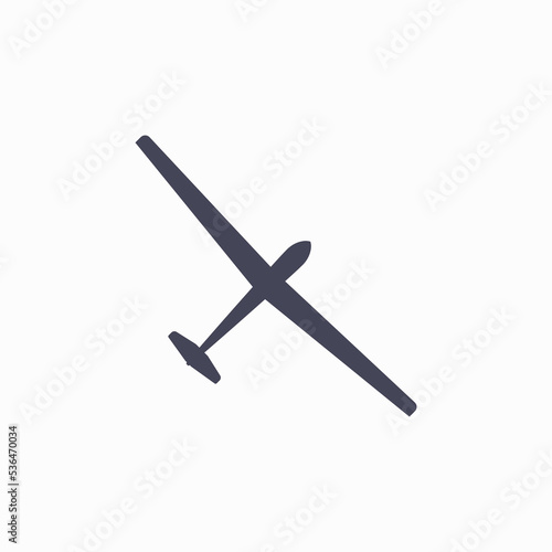 Non-motorized glider silhouette. Aircraft top view icon. Flat vector illustration isolated on white background.