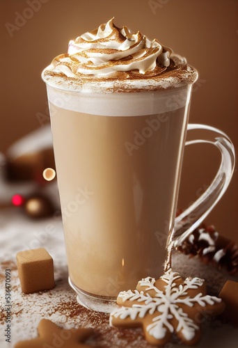 hot chocolate thanksgiving food photography photo with christmas lights and cookies and snowflakes.
