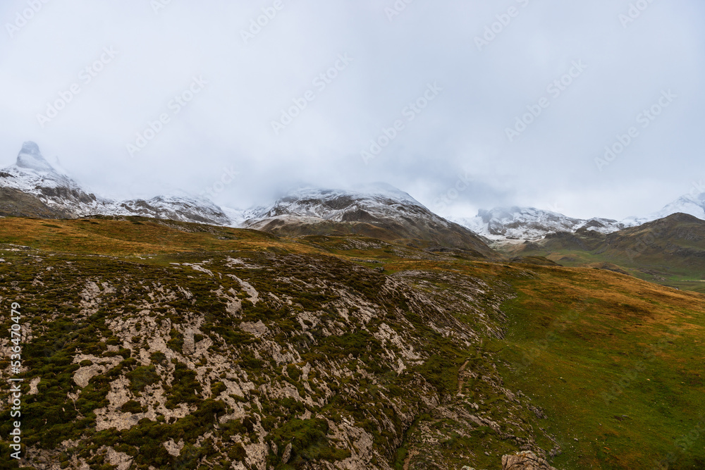 Snowy peaks of the French Pyrenees, at Col du Pourtalet, in Béarn, France Snowy peaks of the French Pyrenees, at Col du Pourtalet, in Béarn, France